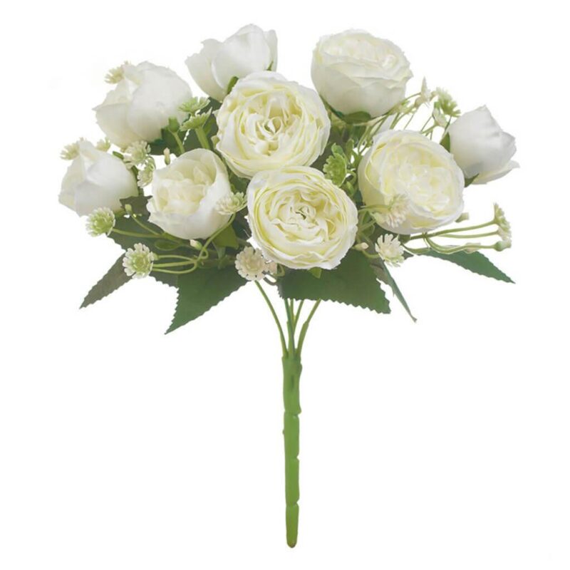 Cette image montre un bouquet de pivoine artificielle blanche