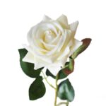 Cette image montre une rose artificielle haut de gamme en velours de couleur blanche